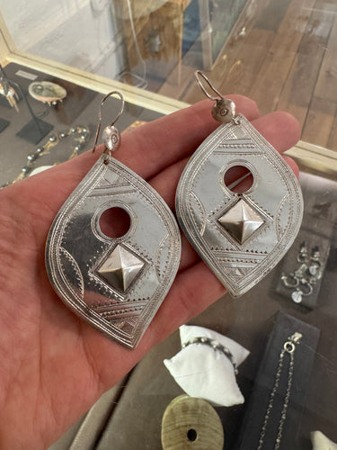 Large Moussa Albaka 'Boat' Shaped Sterling Silver Earrings