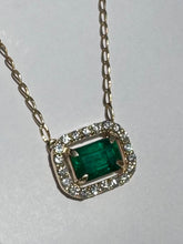 Load image into Gallery viewer, Colombian Emerald with floating diamond halo necklace - Moriah Stanton