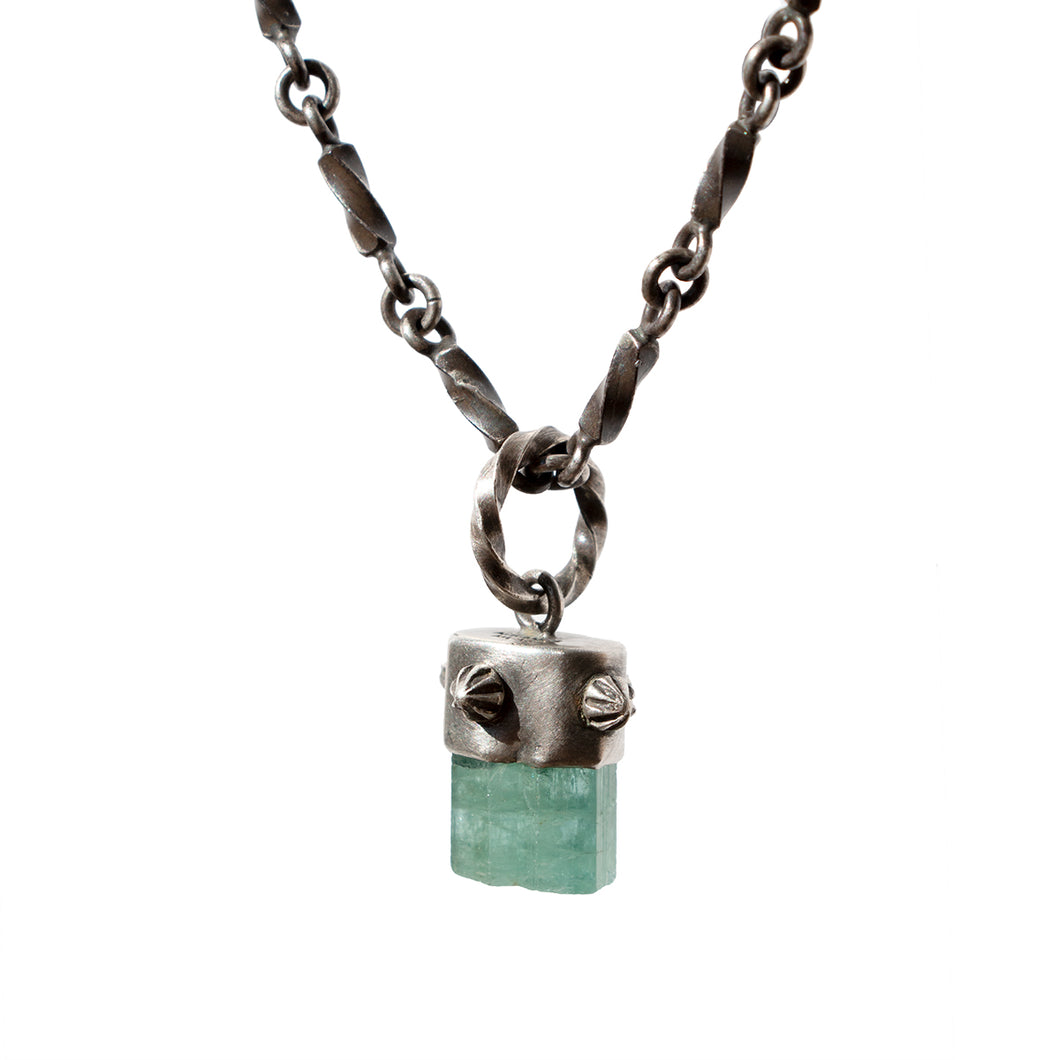 Aquamarine Pendant on Hand-Forged Segment Chain - Miranda Hicks