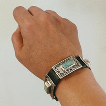 Load image into Gallery viewer, Large Rectangular Concho Bracelet with Kingman Turquoise - Rick Montaño