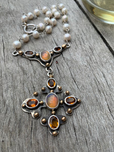 Rick Montaño - Medieval Style Cross with Opal, Citrine, Pearls