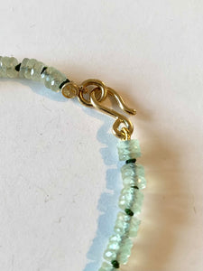Faceted Prehnite Beads on Knotted Silk with 18k gold- Goldhenn