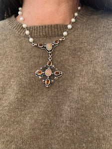Rick Montaño - Medieval Style Cross with Opal, Citrine, Pearls