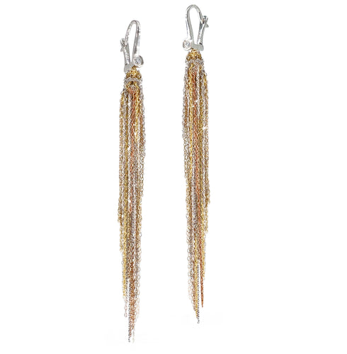 Gold Fringe Earrings with Diamonds and White Gold Hooks - Martin Bernstein