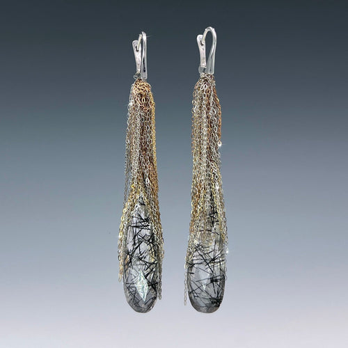 Gold Fringe Earrings with Faceted Tourmalated Quartz - Martin Bernstein